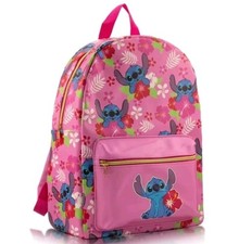 Disney Stitch Pink Tropical Floral 16 Backpack Adjustable Straps NWT.