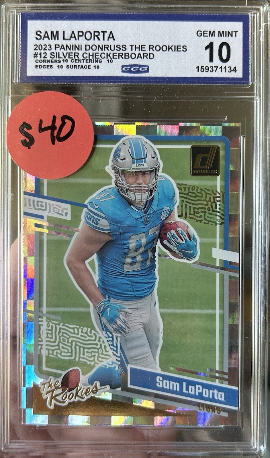 2023 Donruss Sam LaPorta The Rookies Silver Checkerboard #12 Lions CCG 10 💎🔥