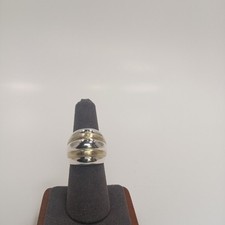 Sterling Silver and Textured Gold Vermeil Ribbed Dome Ring Size 7