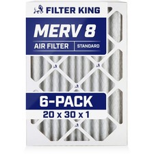 Filter King 20x30x1 Air Filter 6-PACK MERV 8 Actual Size 19.5 x 29.5 x .75"