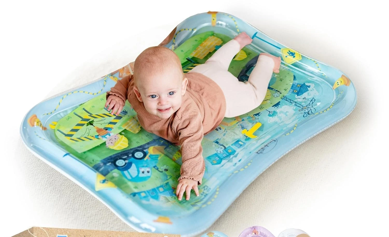 Tummy Time Water Mat Babies Sensory Water Play Mat,Construction Site Blue, 0-36M