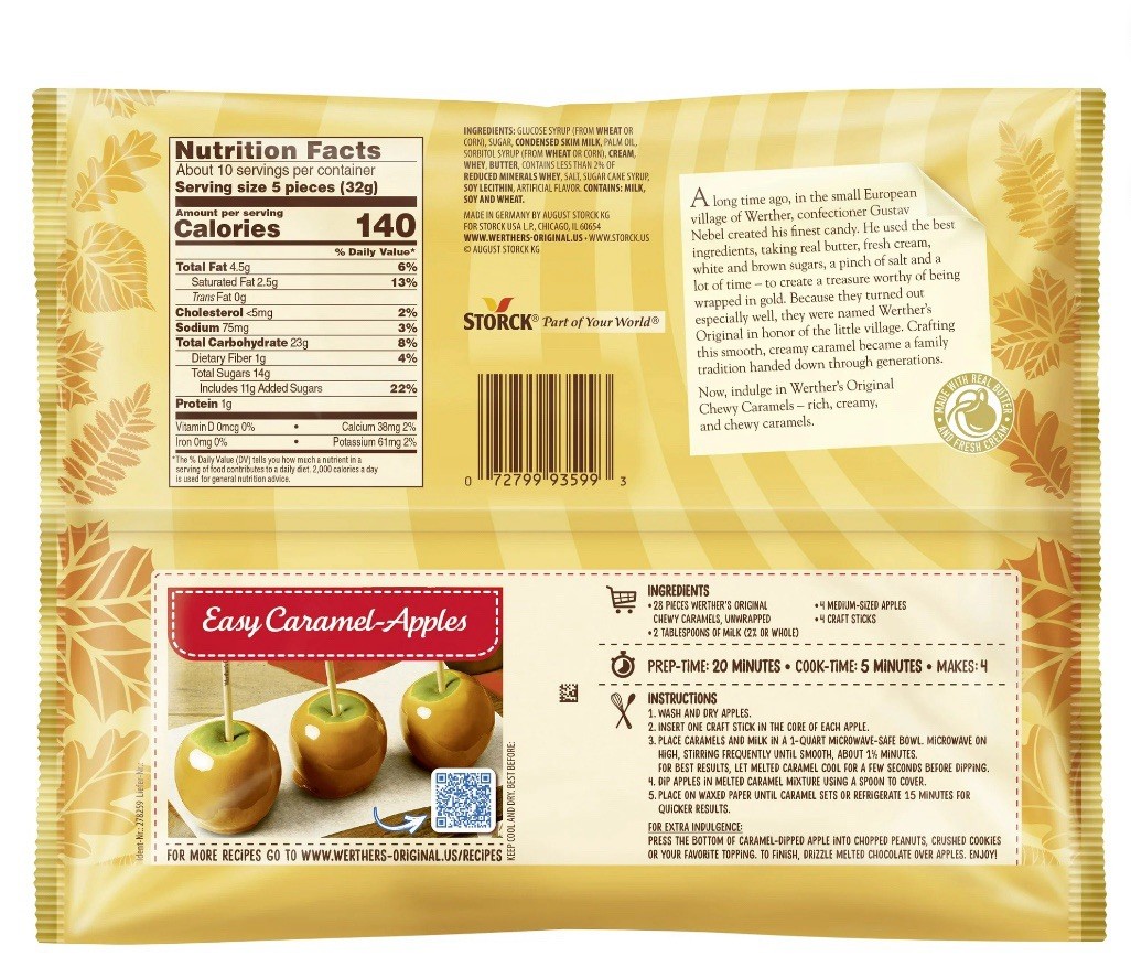 2 Pack Werther's Original Chewy Caramels, Baking Candy, Caramel Apples, 10.8oz
