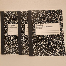 Staples Lot of 3 Composition Notebooks Wide Ruled Black White Marble