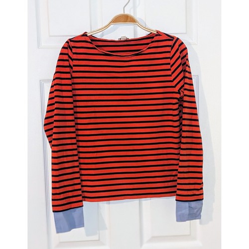 J. Crew Striped Long Sleeve Tee Boatneck Cuffed Red Black Top Size Small - Bild 2 von 8