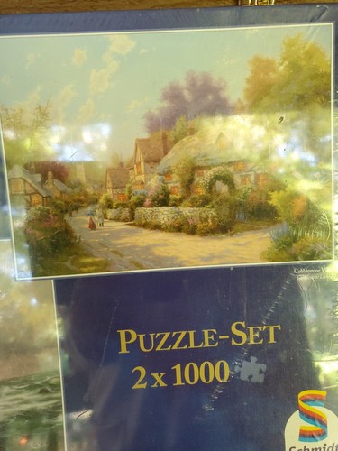 Thomas Kincaid Puzzle Set 2 X 1000 Cobblestone Village+ Conquering the Storm NIB - Picture 3 of 12