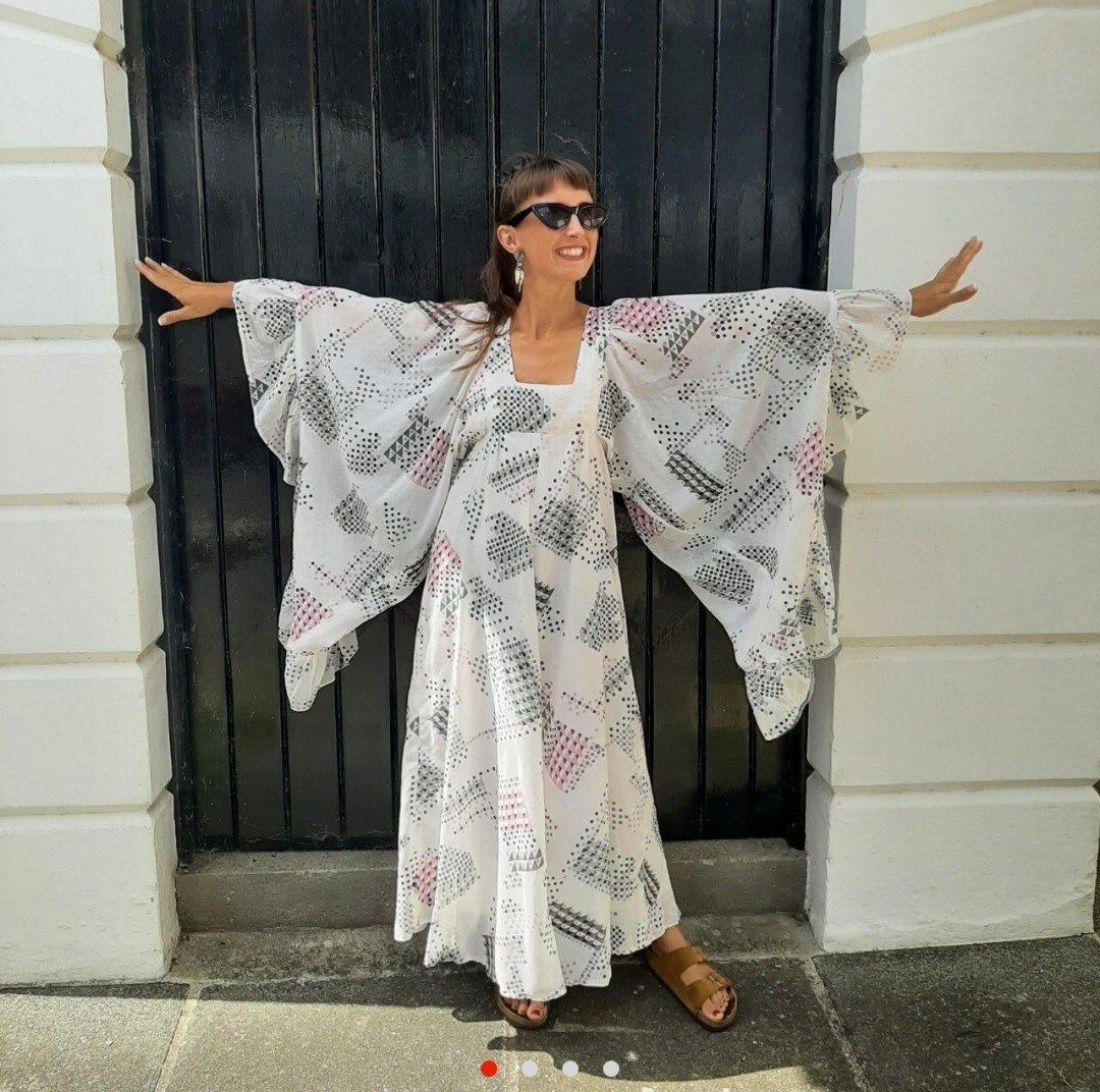 Amazing Rare David Silverman 70s Angel Sleeve Maxi Dress Hippie 