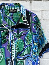 VINTAGE GORGEOUS Bob Mackie Wearable Art Silk Tropical Short Sleeve Button Top L