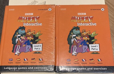 2 BBC MUZZY Interactive Language Games/Exercises-CD ROM-Book (No. 4 & No. 8) NEW