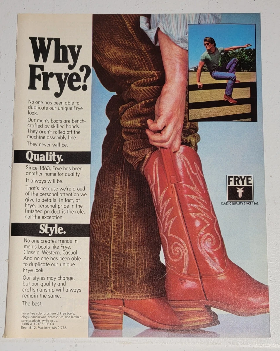FRYE Boots Original Vintage Print Ad 1980 Bagged with Board