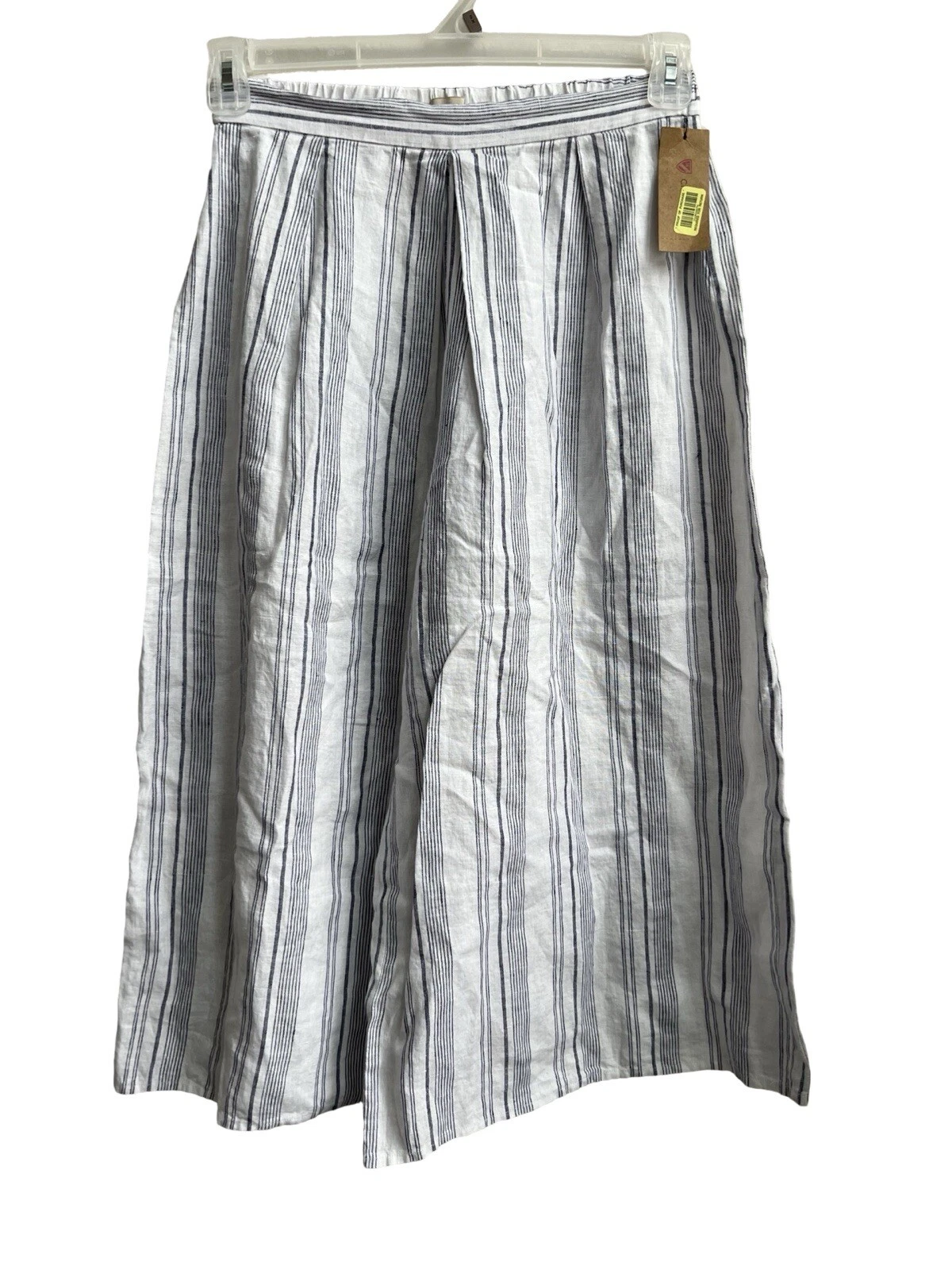 Cremieux 100 Linen Pants Blue Striped Wide Leg Crop Capri High Rise NWT skirt 4