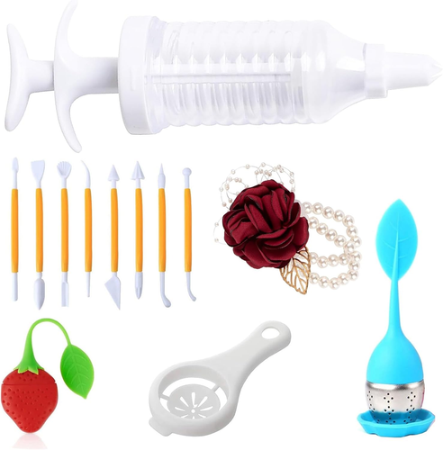 12Pcs Home Utensils Kitchen Cooking Utensils, Piping Pen Tea Filter Cake Mold Bi