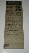 1942 BOXING SAM TAUB'S RING PERSONALITIES YOUNG GRIFFO MATCHBOOK COVER