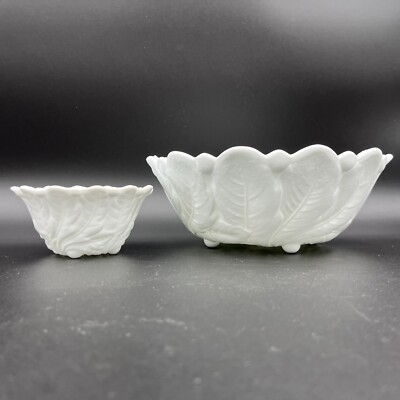 Indiana Glass Wild Rose White Milk Glass Bowls 9'' Bowl & 2'' Fruit/Candlecup