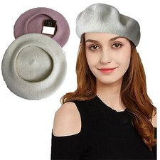 Women's Wool Blend French Beret Hat Pink lvory Soft Warm Classic One Size Cap