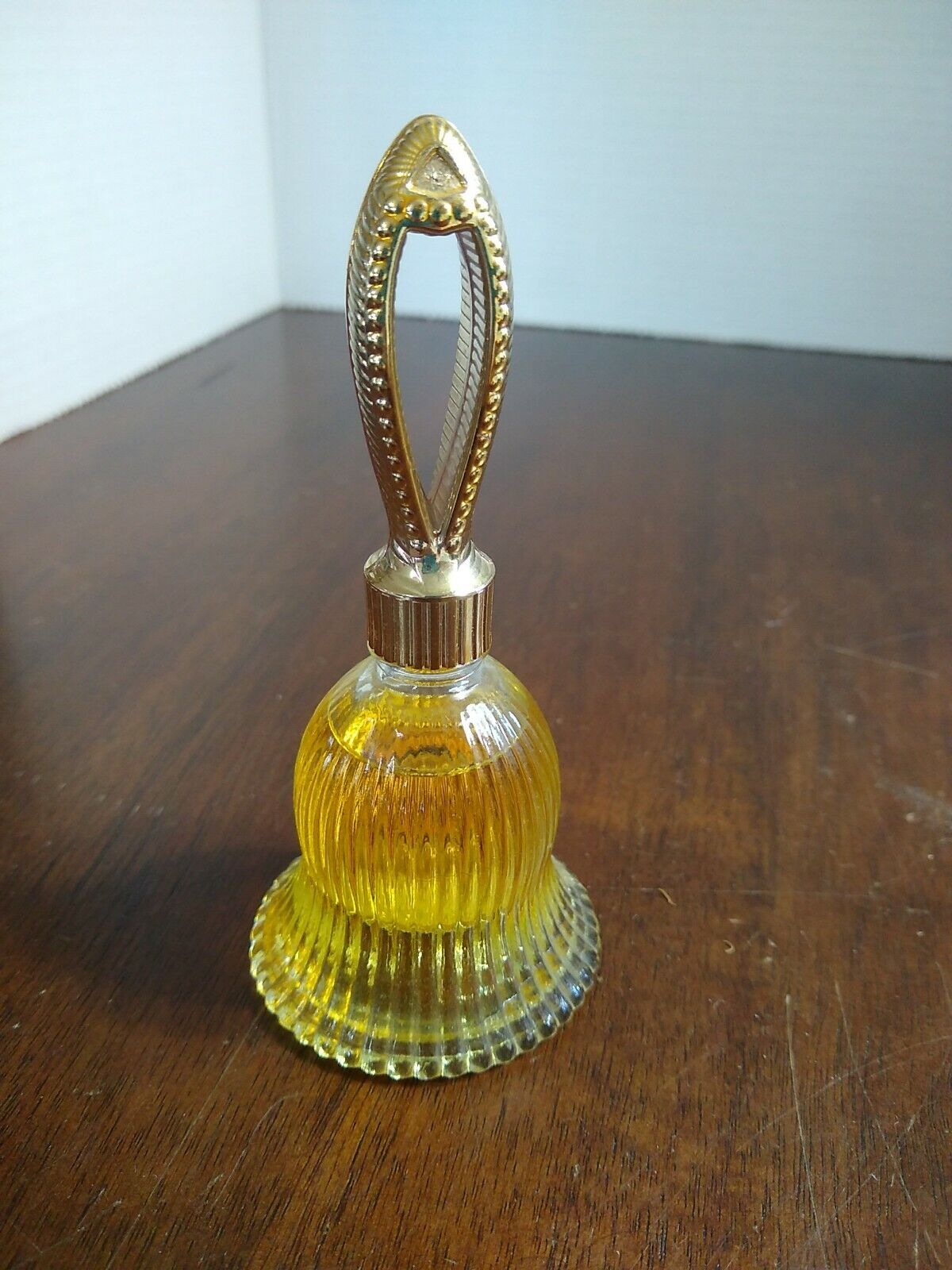 Vtg Avon Bell Cologne Bottle Clear Glass Gold Handle  Somewhere Cologne 1Fl Oz