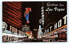 LAS VEGAS, NV Nevada  FREMONT STREET CASINOS at Night VEGAS VIC c1960s Postcard