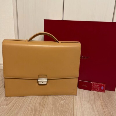 Authentic Cartier Vintage Mens Business Bag Briefcase Leather