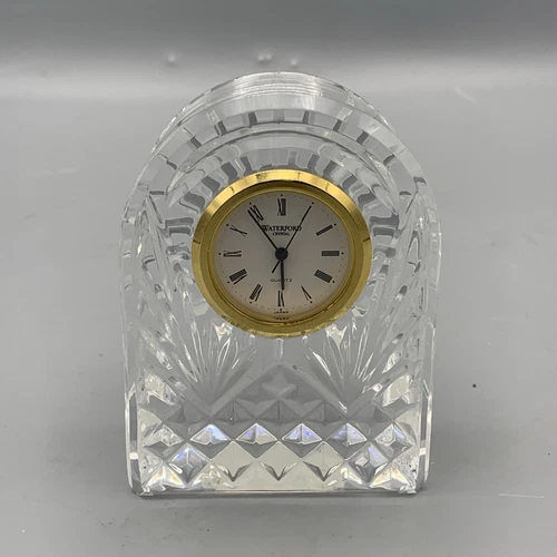 Waterford Vintage Small Arched Crystal Gold Rim Mantel Clock 3.5” Tall