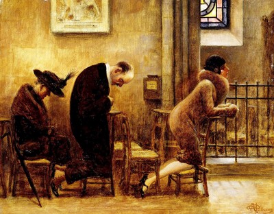 Albert Guillaume ''Contemplation; Recueillement'' chair Brown Artwork Fine Art