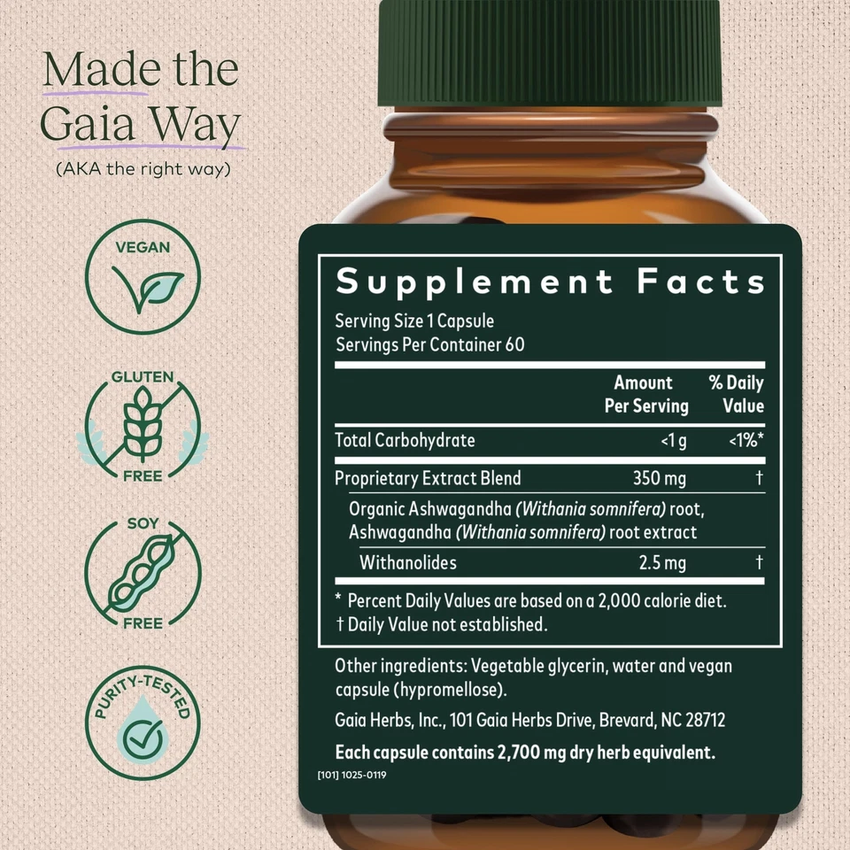 Raíz de Ashwagandha de Hierbas Gaia, para Alivio del Estrés, Apoyo Inmunológico, Energía Equilibrada Foto 2 de 4