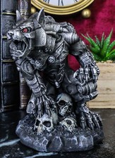Steampunk Robotic Werewolf Crushing Skull Statue Lycan Cyborg Wolf Figurine
