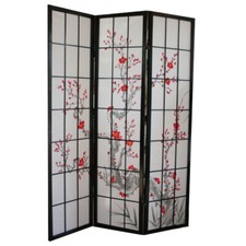 Biombo de madera negra con flores de cerezo - 3 paneles