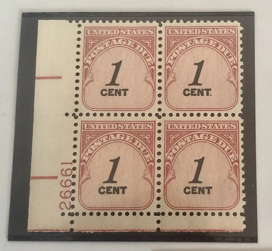 Vintage US 1 2 3 4 5 CENTS Carmine Rose Postage Due MNH Plate Blocks of 5 HTF - Image 3 of 4