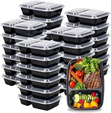 20 Pack 2 Compartment Meal Prep Containers Bento Box 950 ml/ 32 oz Microwavable