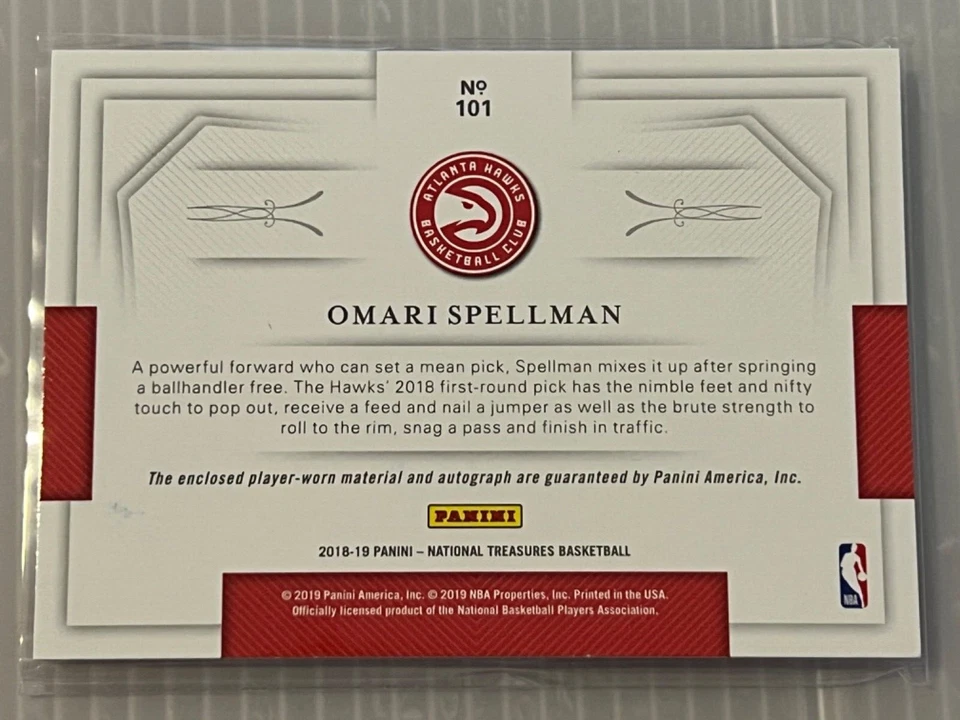 2018-19 Panini National Treasures Omari Spellman Rookie Patch Auto /49 No.101 - Image 3 of 4
