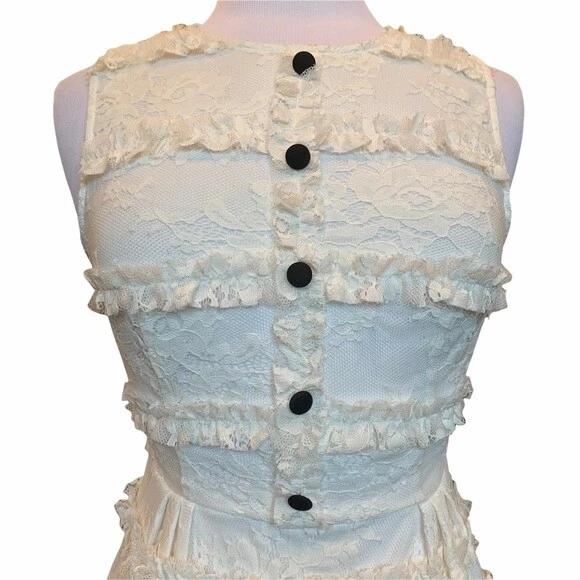 OFF WHITE Abito piccolo REVOLVE MAJORELLE bianco sporco pizzo volant nuovo senza etichette