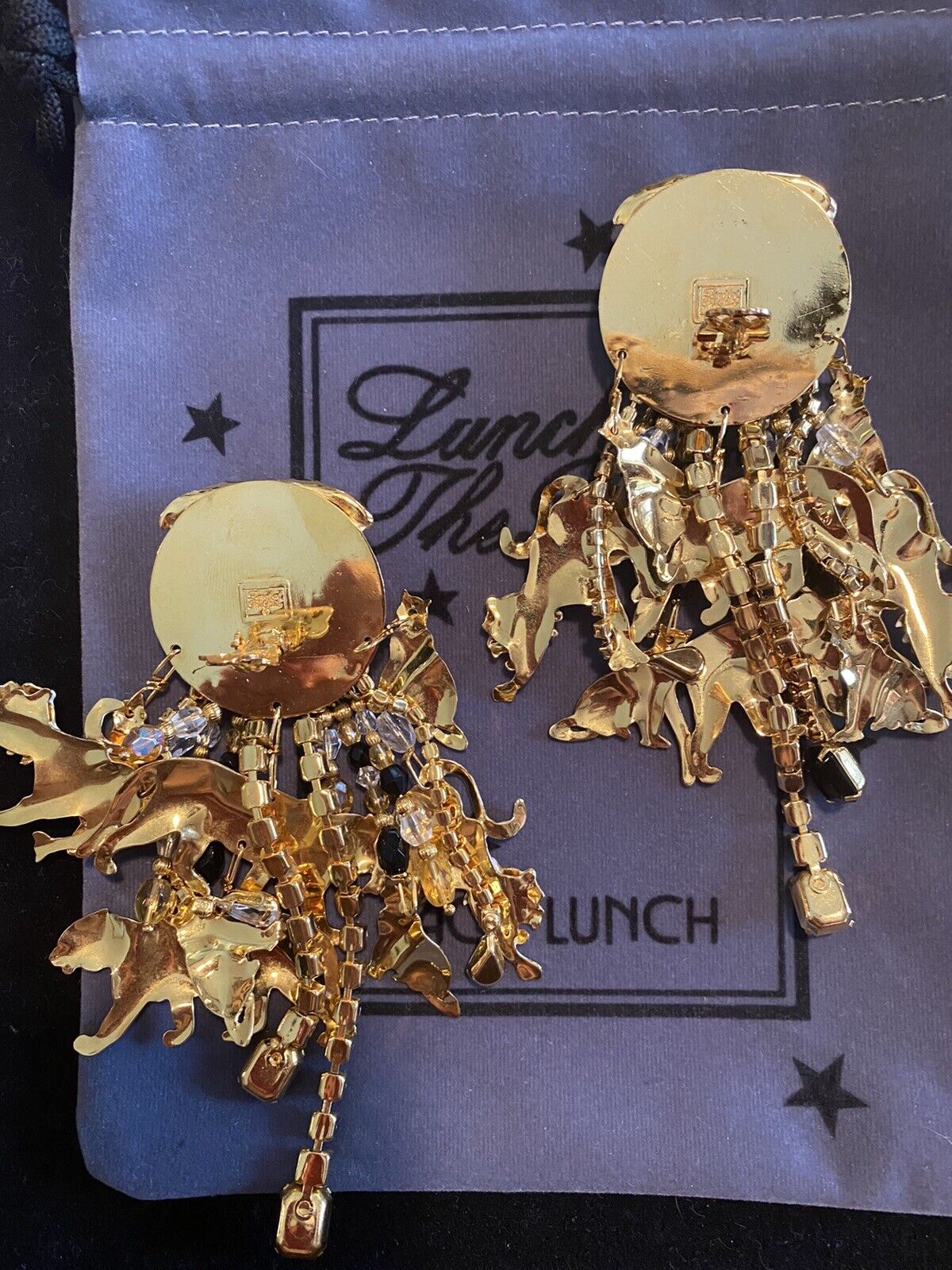 Lunch At The Ritz JUNGLE CATS clip Earrings; HUGE… - image 11