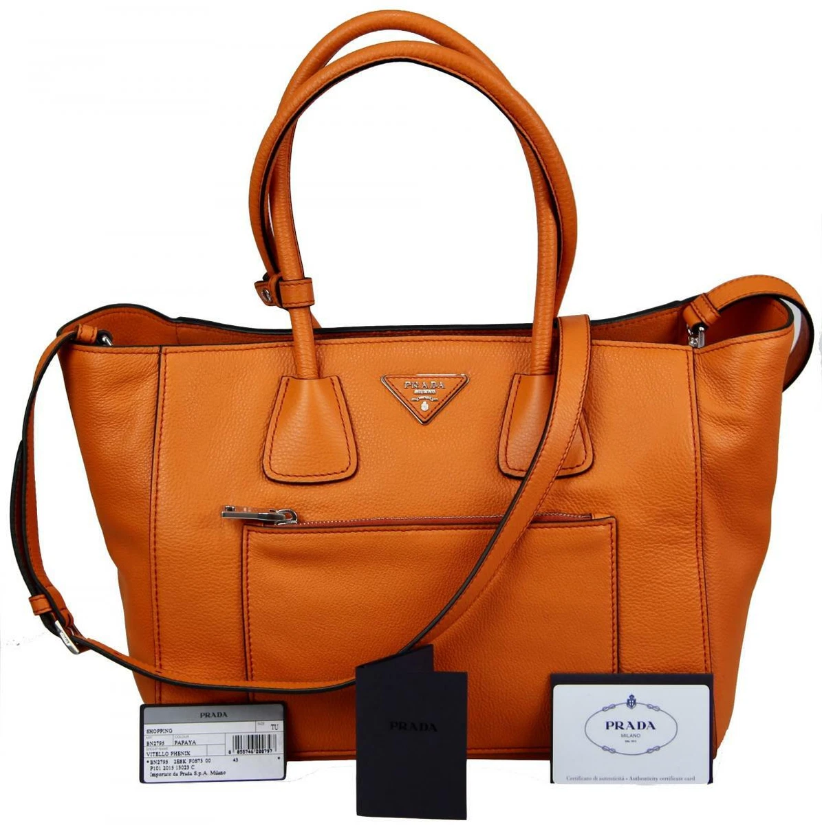 AUTH LUXURY PRADA SHOULDER BAG HANDBAG BN2795 PAPAYA LEATHER NEW