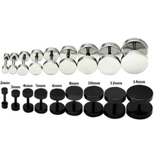 New Round Barbell Stainless Steel Screw Back Men's Earring Ear Studs 3-14mm USA