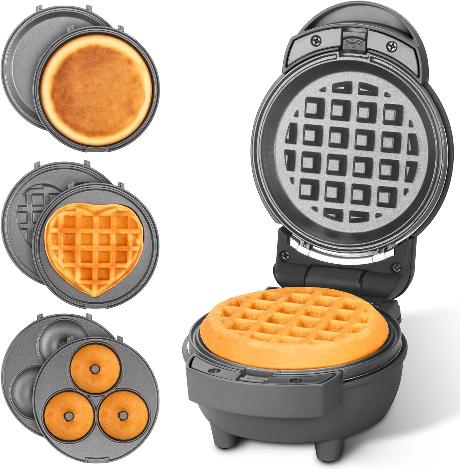 4-in-1 Mini Waffle Maker with Interchangeable Plates – Pancake, Donut, Brownie & Cookie Kit  -image