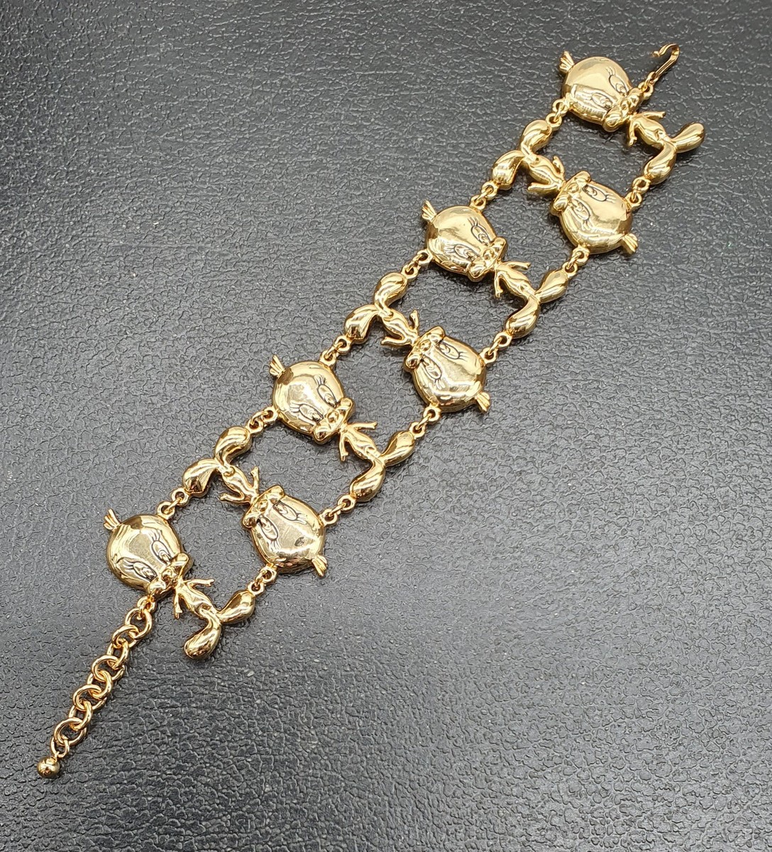 VINTAGE GOLD TONE TWEETY BIRD LOONEY TUNES WARNER BROS 93 BRACELET 9