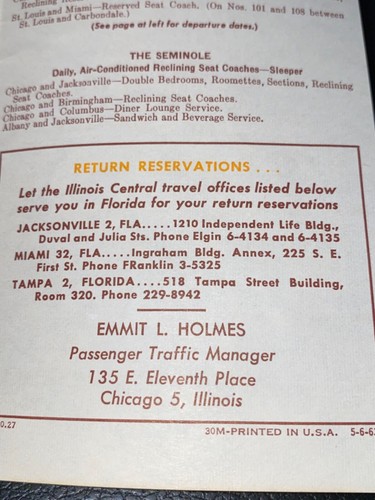 VINTAGE. 1963 Brochure treno ferroviario listino prezzi ILLINOIS CENTRAL Città di Miami - Foto 9 di 9