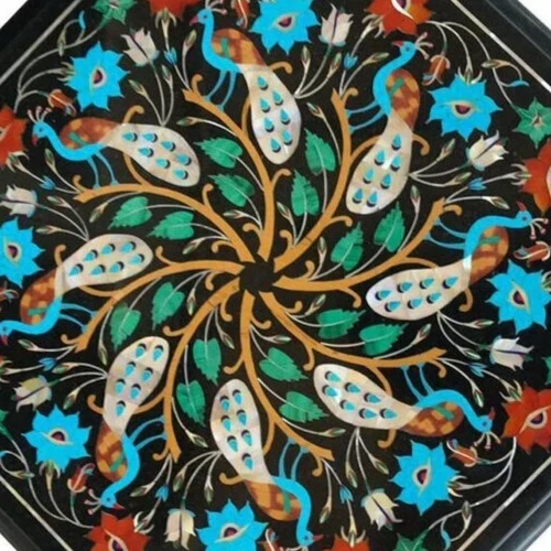 15" Octagonal Marble Table top with fauna beautiful art – Handmade Geometric Art - Image 2 of 4