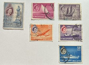 SINGAPORE 1955 TRANSPORT, VGU, SG 33,34,37,38 & 39, Queen Elizabeth II,#40. Used