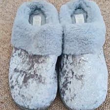 The Slipper Company Grey/Silver Glitter Faux Fur Lined Slip On Slippers UK 7
