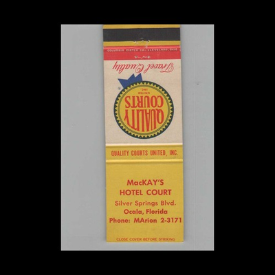 #ad #ad Matchbook Cover MacKay#x27;s Hotel Court Ocala FL $4.95