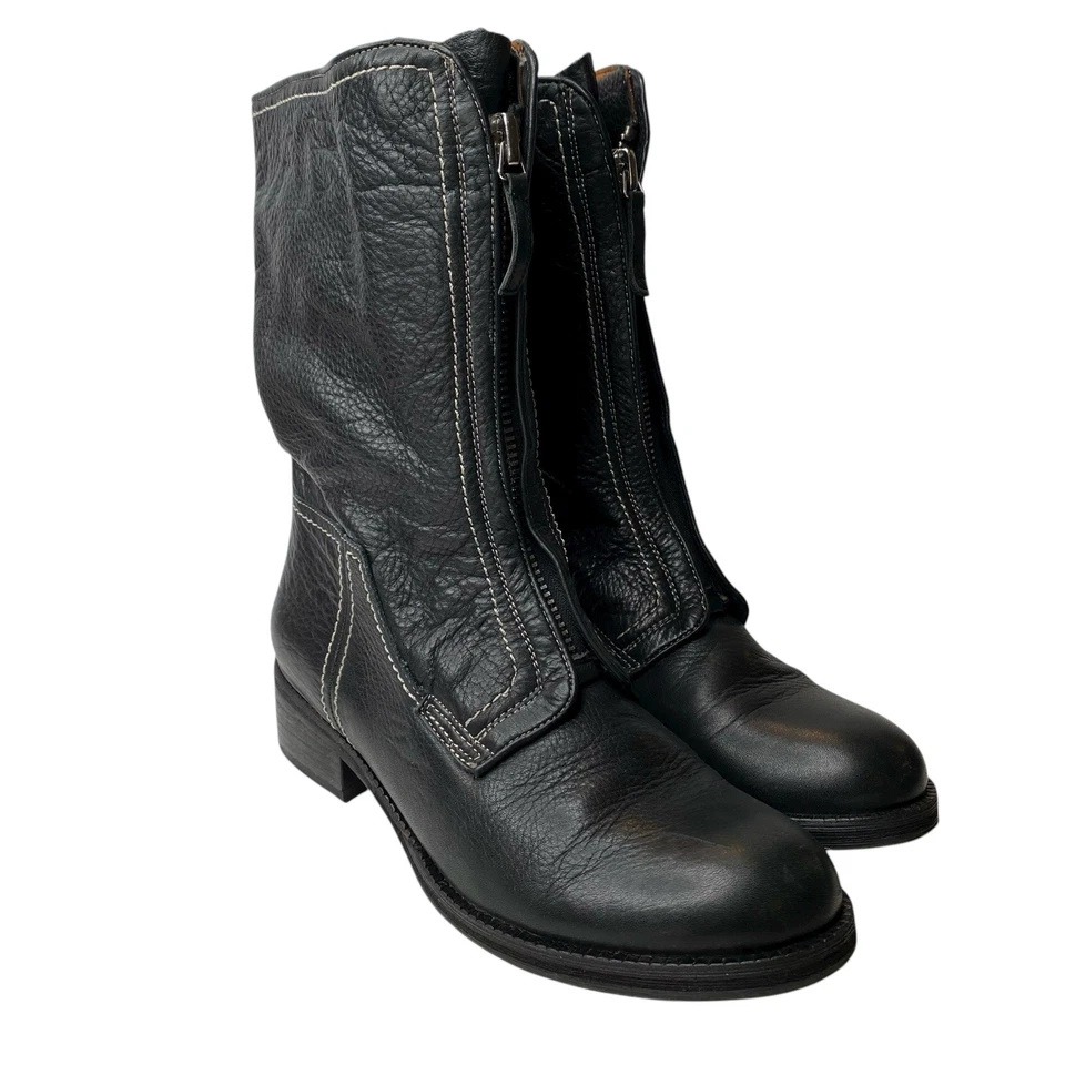 Gentle Souls Boots Womens 9 Black Leather Moto Combat Biker Grunge Front Zip - Image 2 of 4
