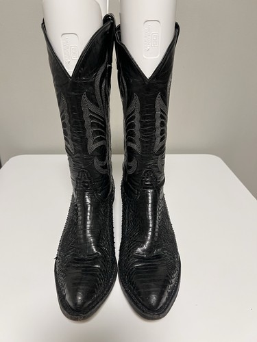 Stivali da cowboy western Tony Lama 1400 L pitone nero pelle di serpente donna US 7,5 M - Foto 2 di 12