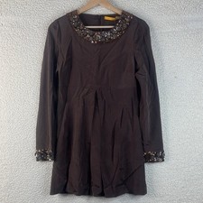 NWT Alice + Olivia Womens Brown Silk Embellished Sequin Mini Shift Dress Size XS