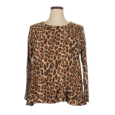Love...Ady Leopard Print Long Sleeve Scoop Neck Peplum Thermal Top NWT Size 2X