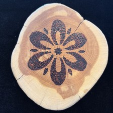Floral Cedar Wood Slice 5  x4.5  x.25  