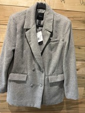 NWT Women  s Gray Heather Double Breasted Wool Look 3/4 Length Coat Size M