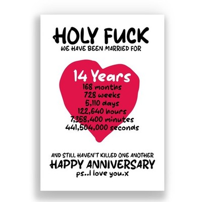 Karte zum 14-jährigen Hochzeitstag | Lustige Jubiläumskarte
