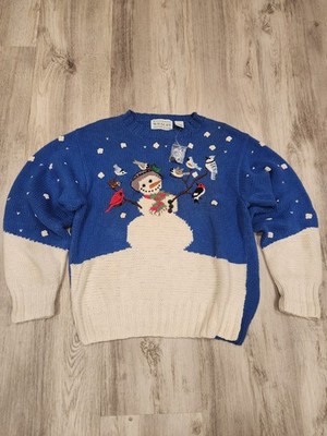National Wildlife Federation Sweater Snowman Wild Birds Pullover Sweater Size M