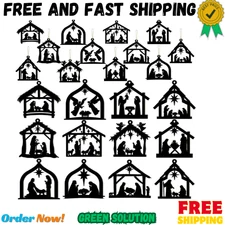 36 Pcs Christmas Nativity Scene Ornaments Wooden Religious Christmas Tree Decora