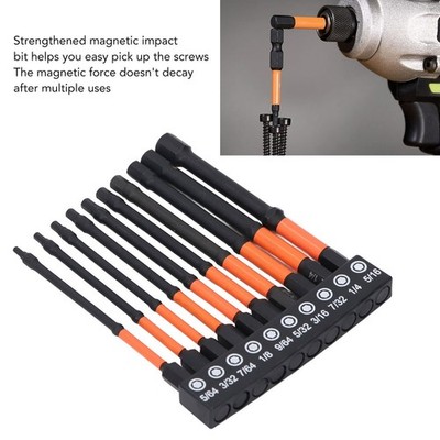 10 Pcs SAE Hex Bit Set 100mm Length 1/4 Inch Shank S2 Alloy Steel Hex Bits with
